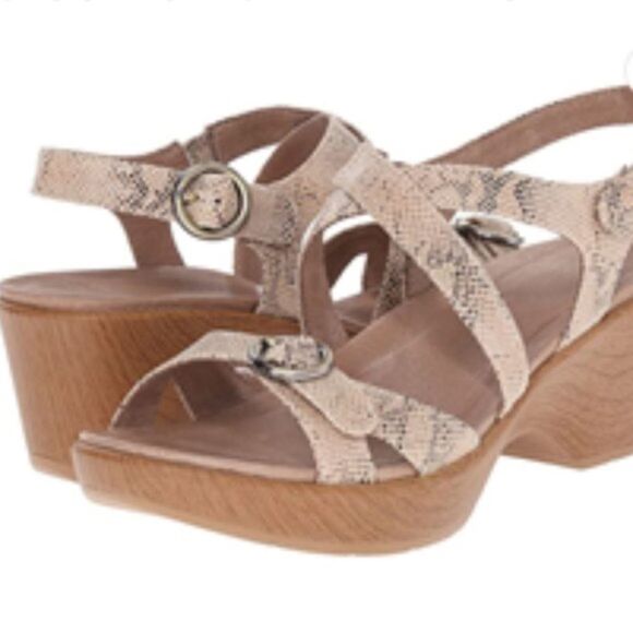 Dansko Julie Taupe Snakeskin Platform Sandals Sz 37/6.5-7 - Picture 1 of 8